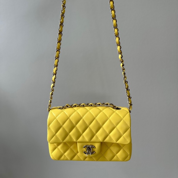 FULL SET - CHANEL Classic Rectangle Mini (Yellow with Champagne Gold HW) - Picture 3 of 17